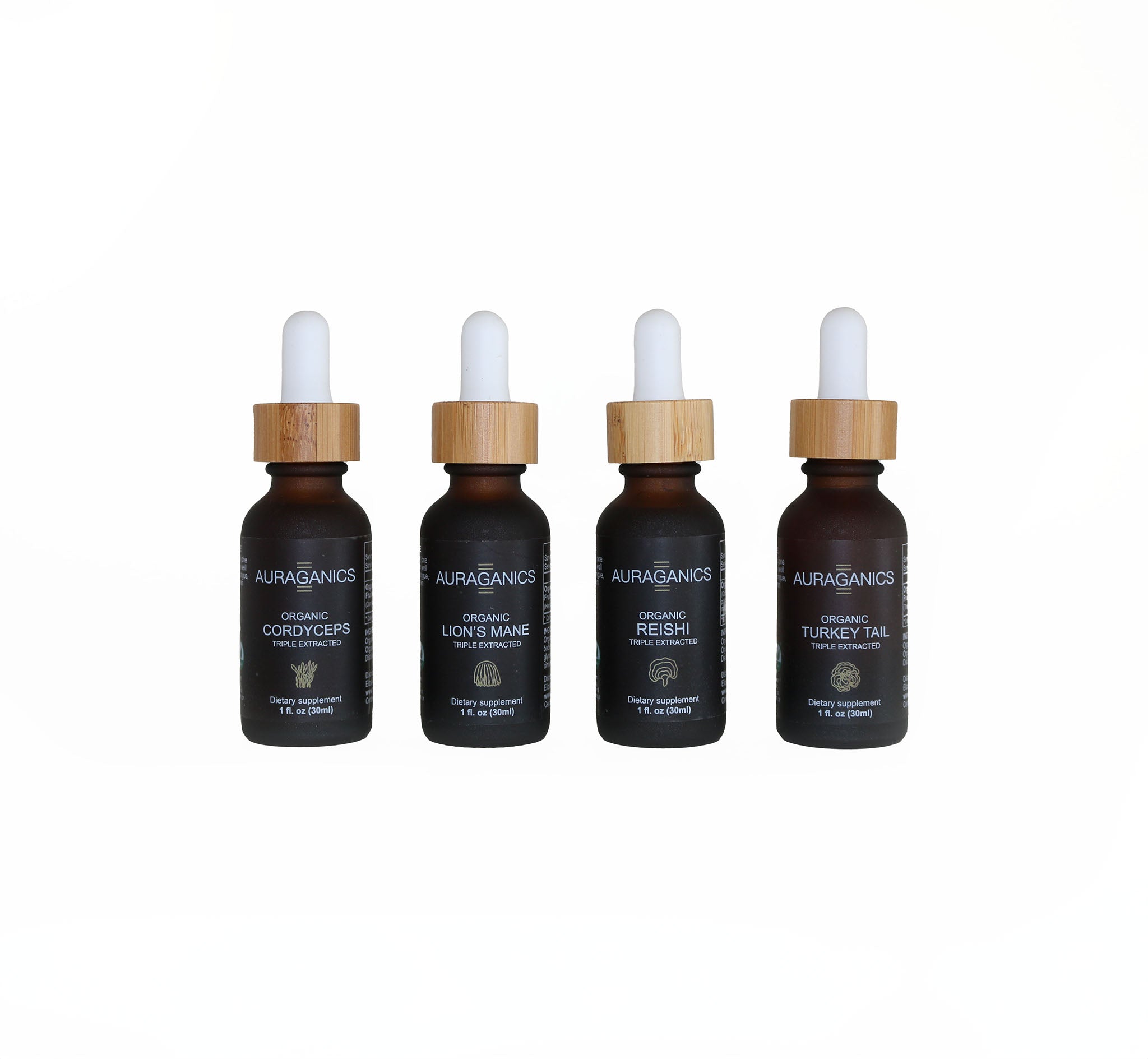 Auraganics Organic Functional Mushroom Fruiting Body Tincture Bundle